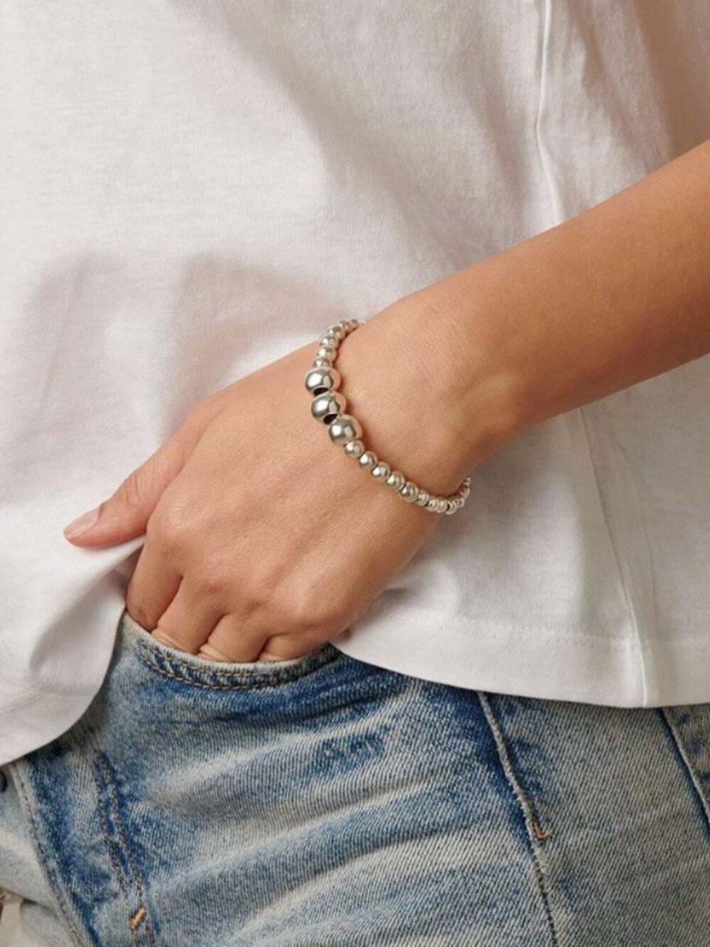 UNO de 50 Tragalobas Silver Beaded Bracelet | Retired Stretch